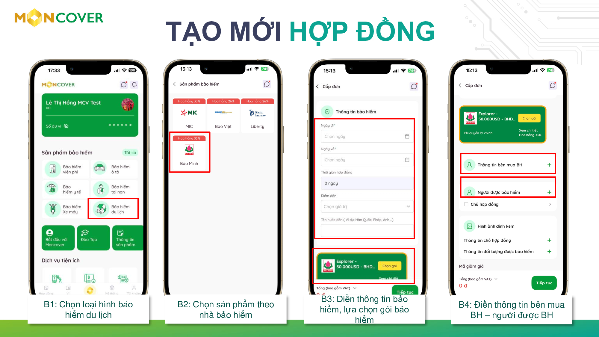 Hướng dẫn cấp đơn Bảo hiểm du lịch trên app Moncover