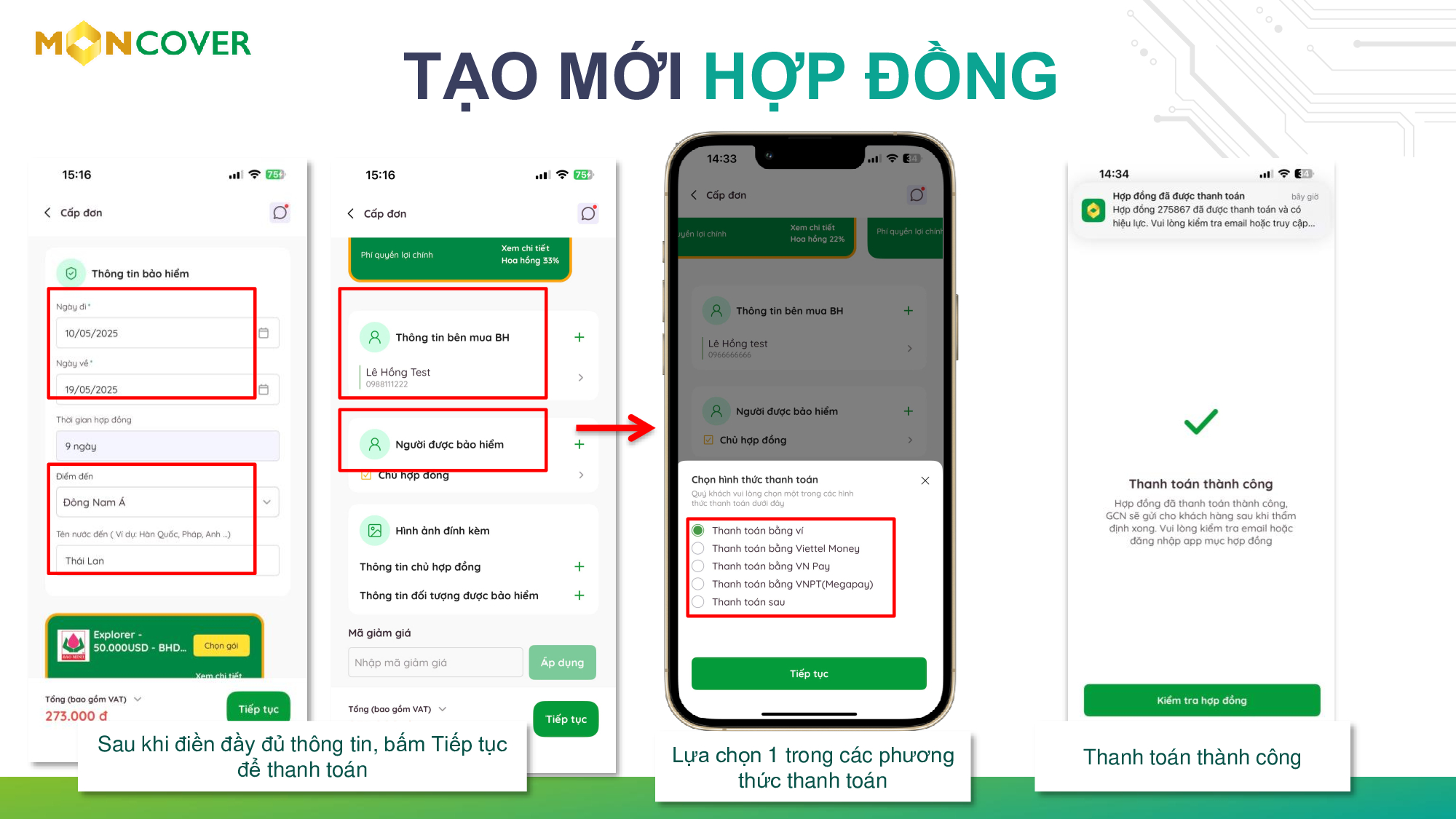 Hướng dẫn cấp đơn Bảo hiểm du lịch trên app Moncover