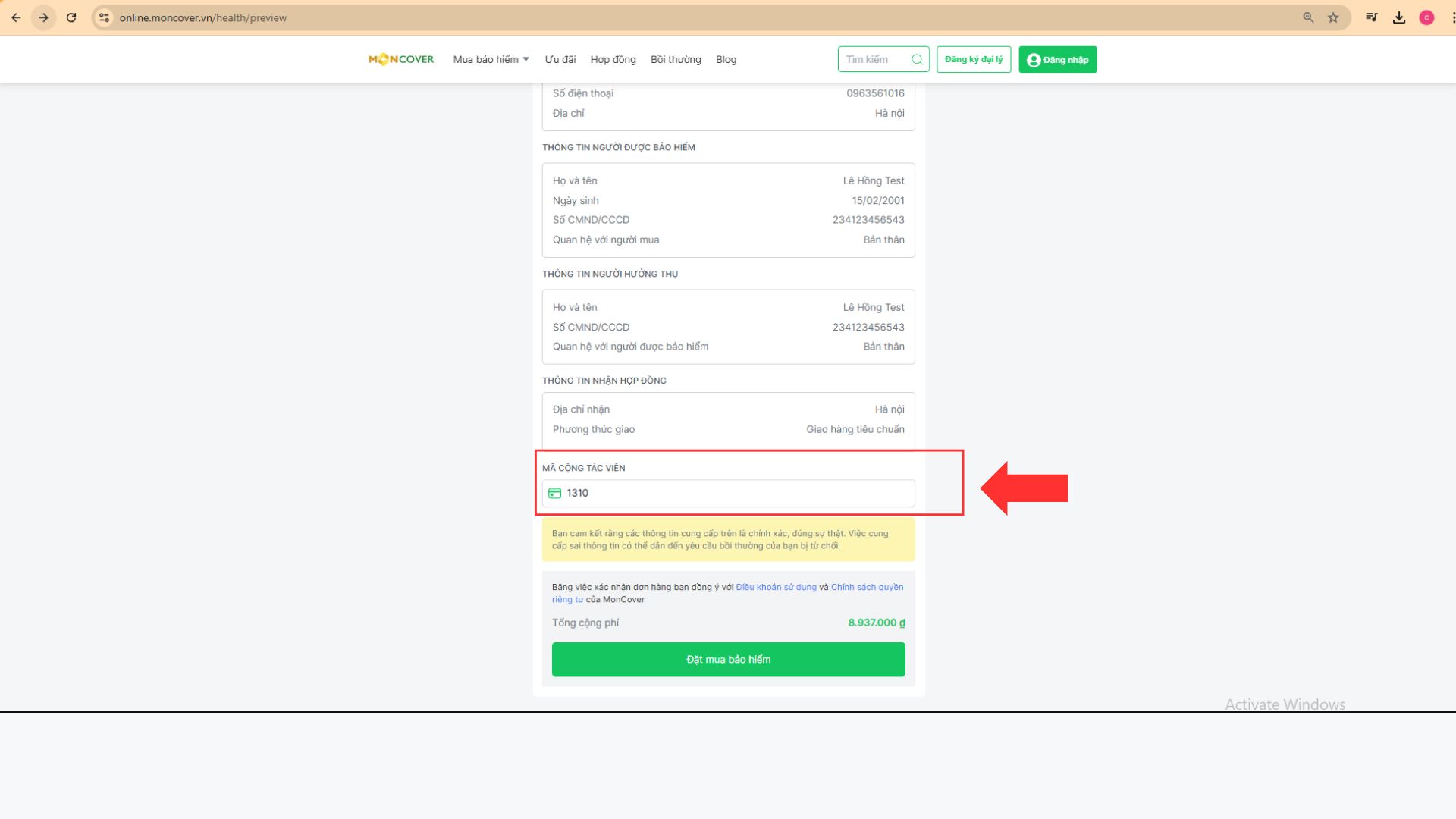 Hướng dẫn cấp đơn bảo hiểm sức khỏe MICCARE trên web online