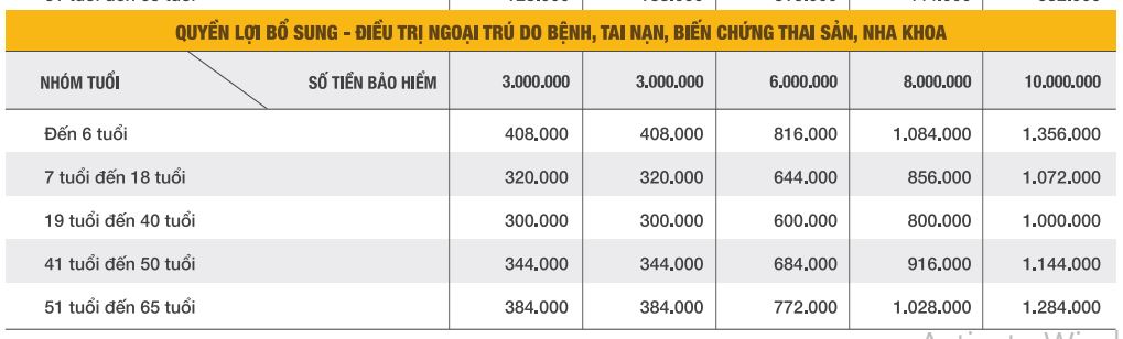 Biểu phí bảo việt tâm bình