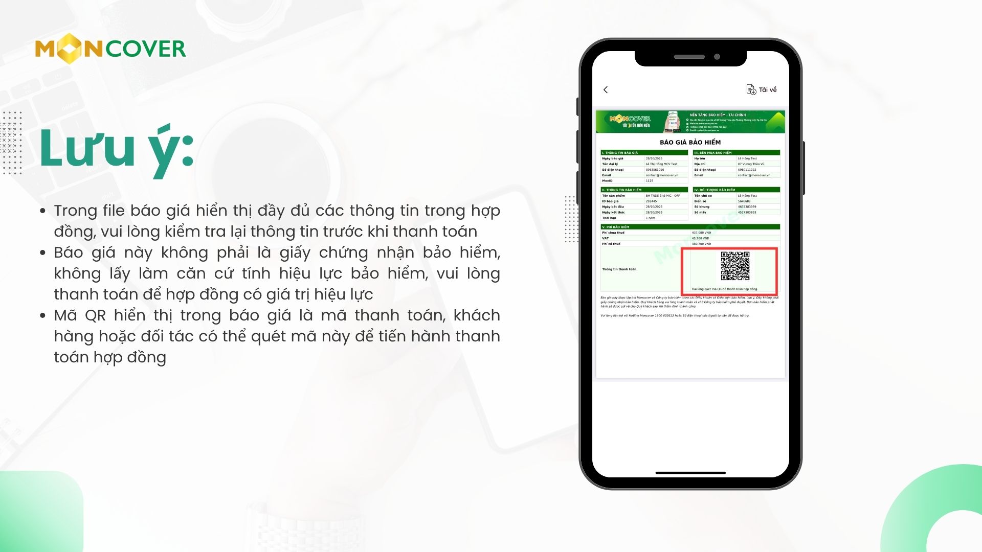 Hướng dẫn tạo báo giá trên app Moncover