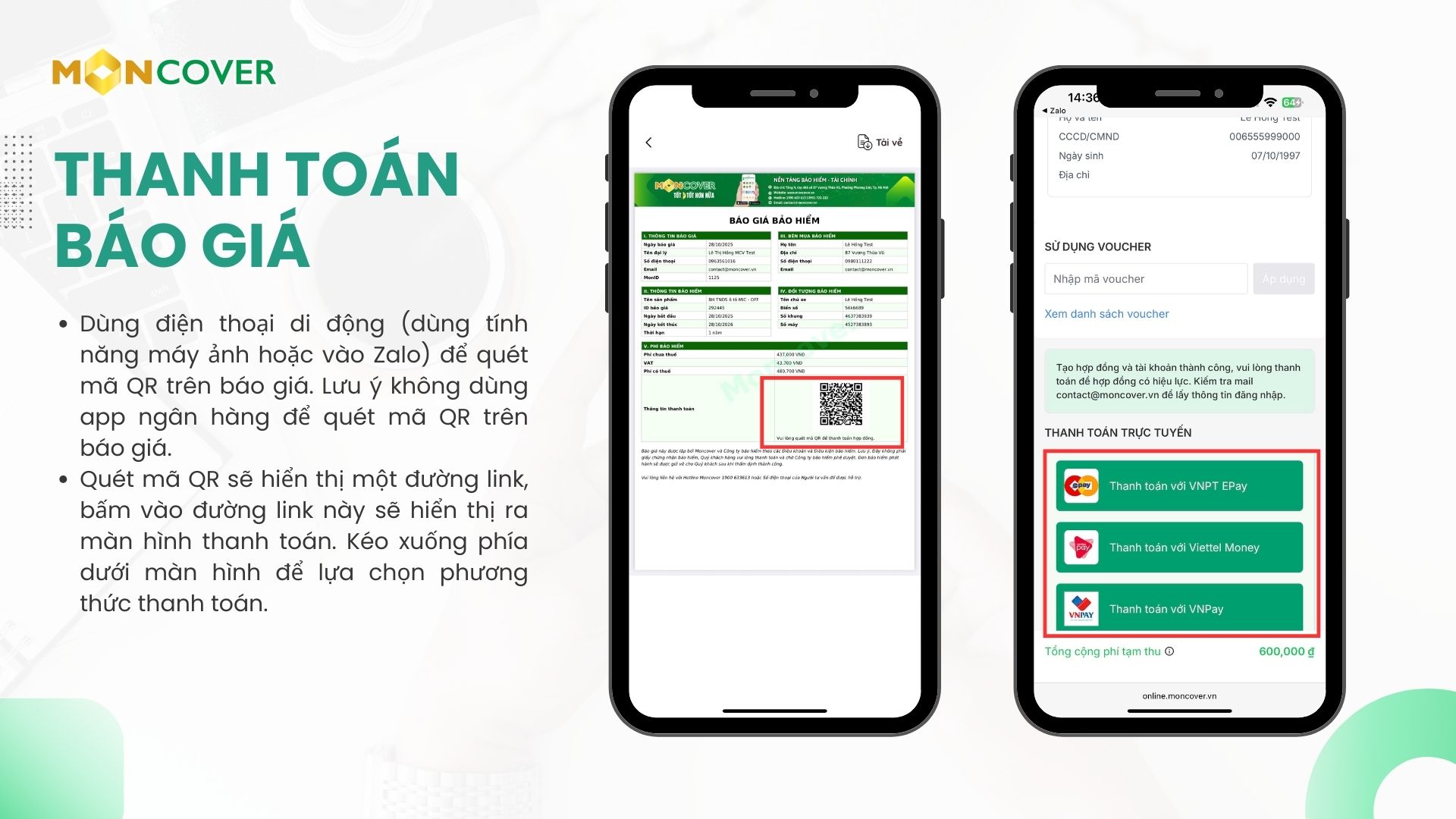 Hướng dẫn tạo báo giá trên app Moncover