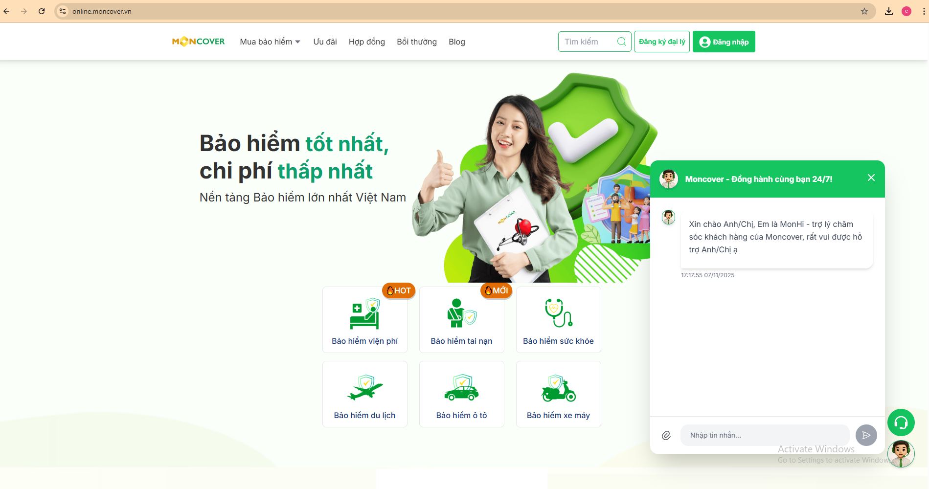 Tính năng hỗ trợ Chat Box dành cho khách hàng và đối tác Moncover