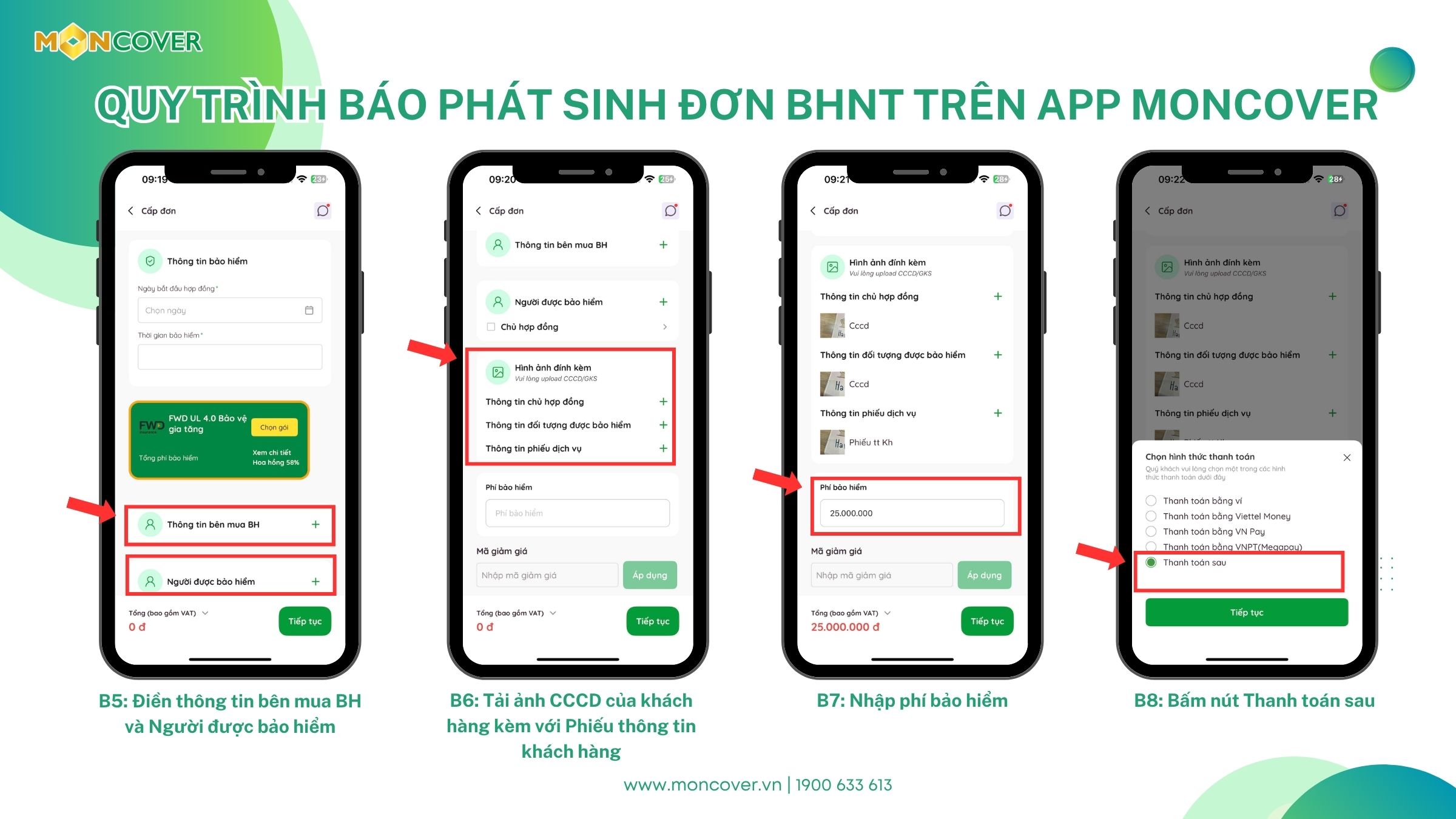 Quy trình báo phát sinh đơn nhân thọ trên app Moncover