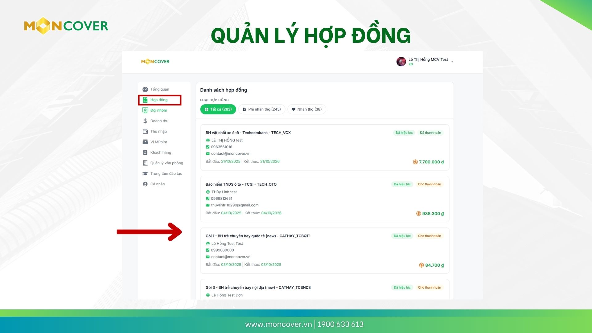 Hướng dẫn sử dụng phần mềm Moncover trên web