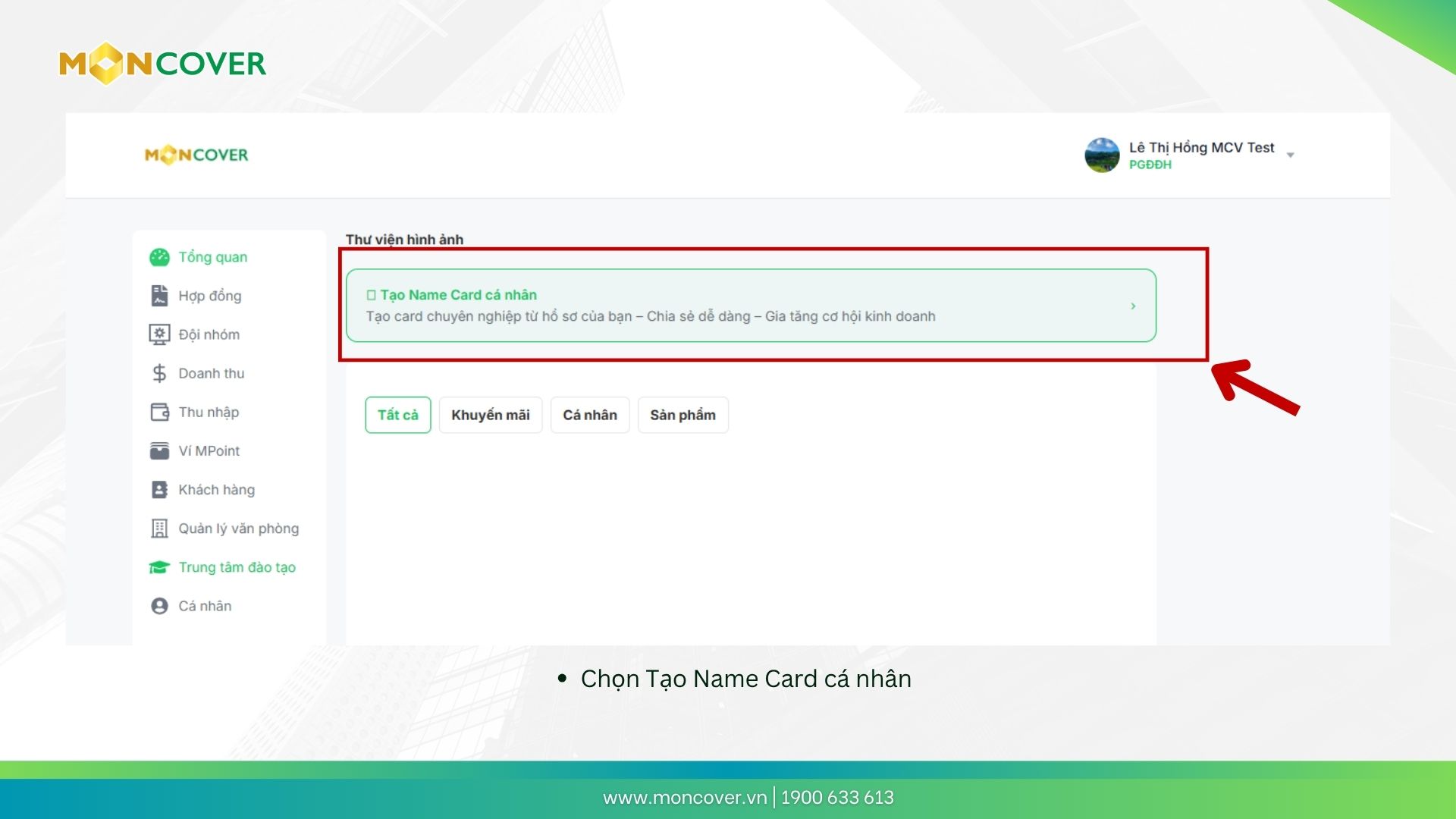 Hướng dẫn tạo Namecard trên portal Moncover