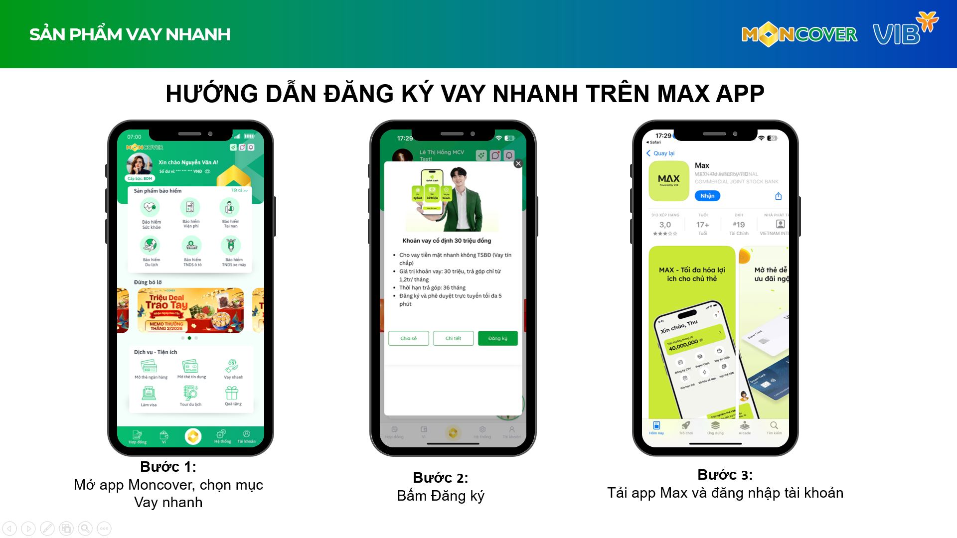 Hướng dẫn sử dụng tính năng Vay nhanh của VIB trên app Moncover