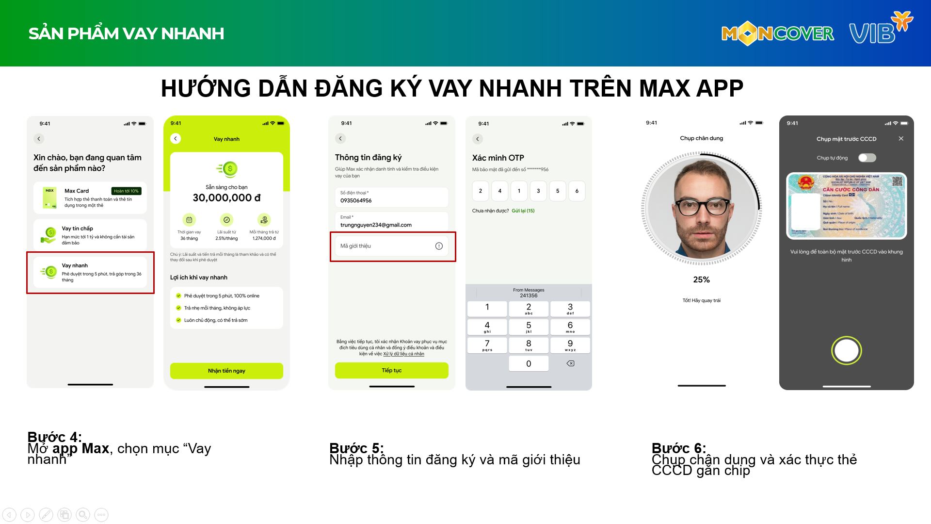 Hướng dẫn sử dụng tính năng Vay nhanh của VIB trên app Moncover