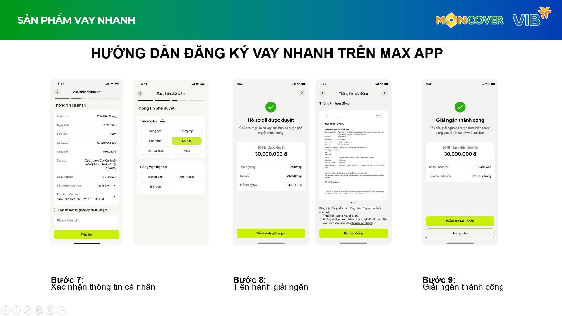 Hướng dẫn sử dụng tính năng Vay nhanh của VIB trên app Moncover