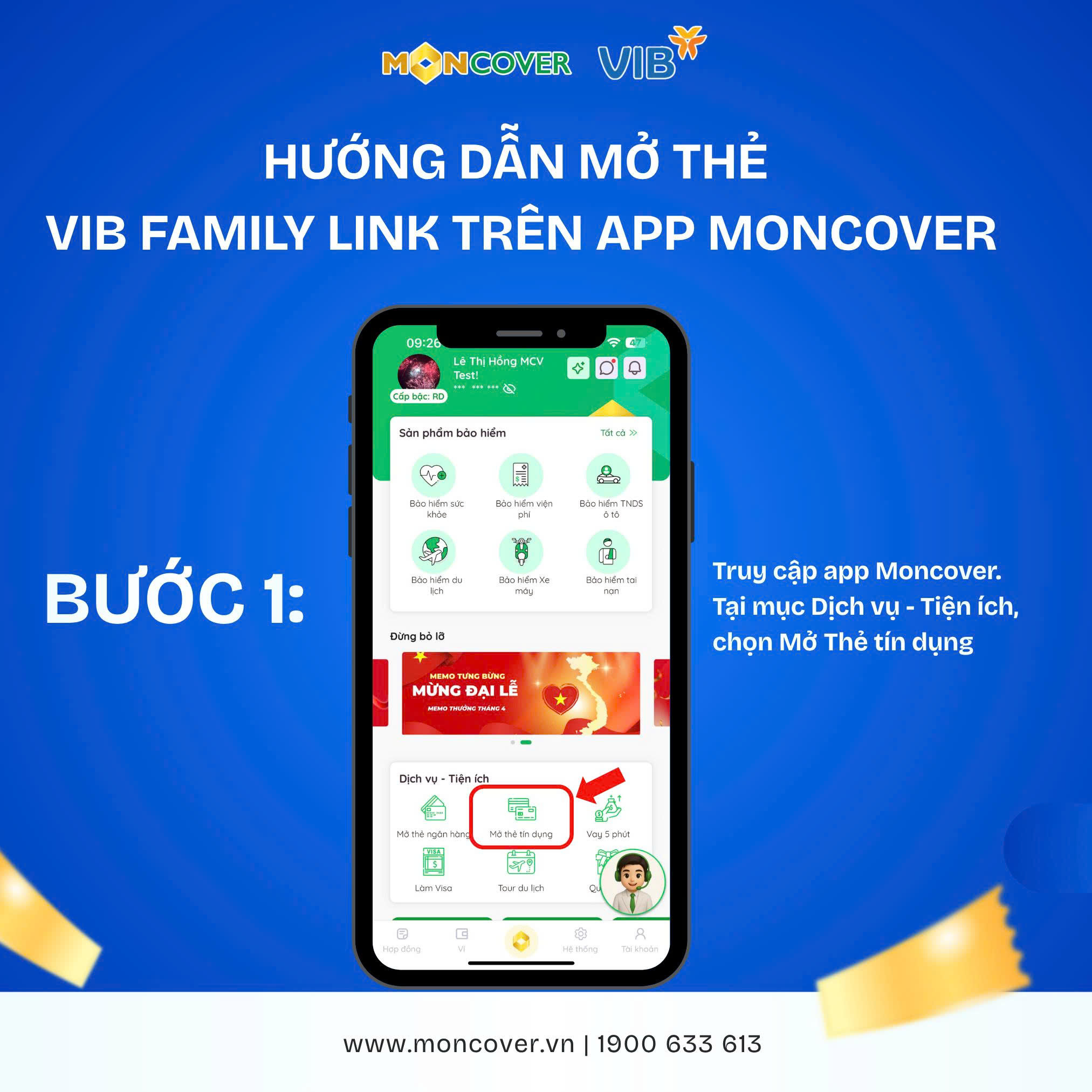 Hướng dẫn mở thẻ FAMILY LINK trên ứng dụng Moncover