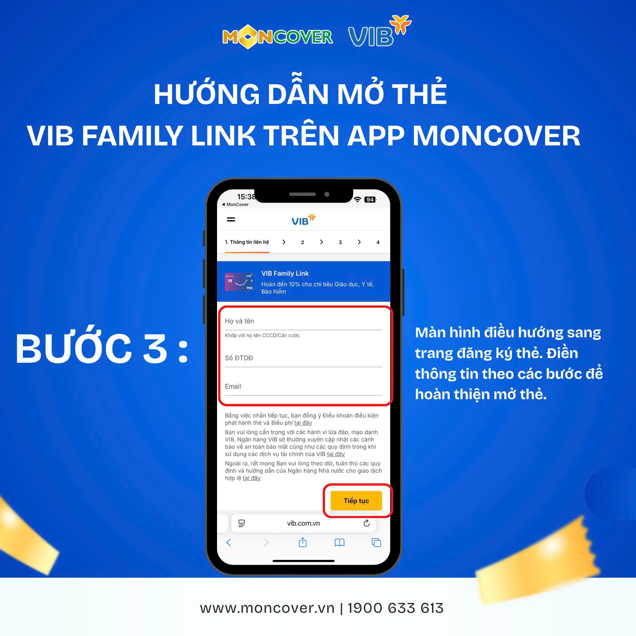 Hướng dẫn mở thẻ FAMILY LINK trên ứng dụng Moncover