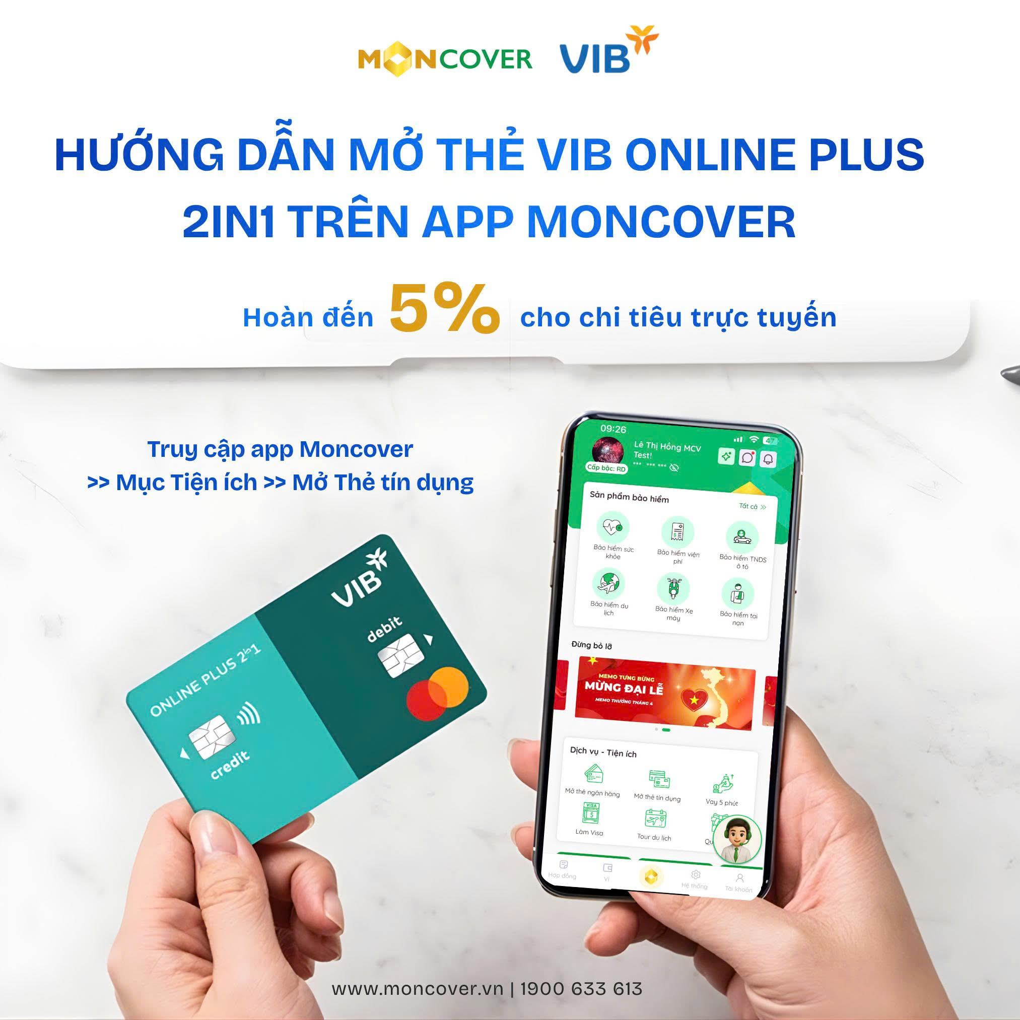 Hướng dẫn mở thẻ VIB Online Plus 2in1 trên ứng dụng Moncover