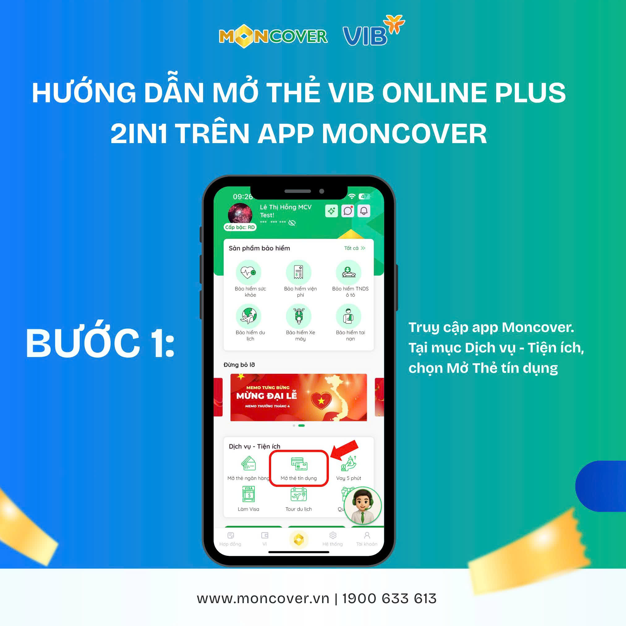 Hướng dẫn mở thẻ VIB Online Plus 2in1 trên ứng dụng Moncover