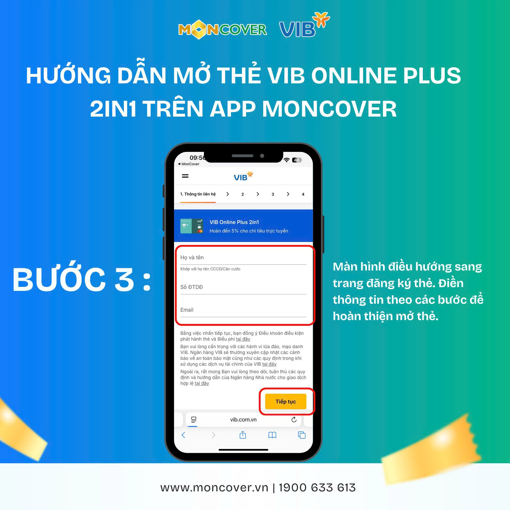 Hướng dẫn mở thẻ VIB Online Plus 2in1 trên ứng dụng Moncover