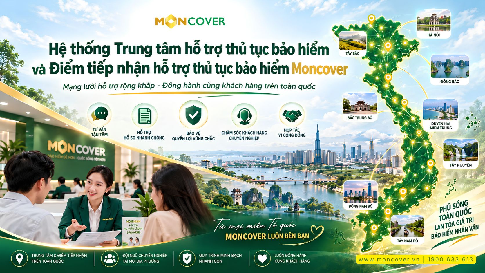 Hệ thống Trung tâm hỗ trợ thủ tục bảo hiểm và Điểm tiếp nhận hỗ trợ thủ tục bảo hiểm Moncover