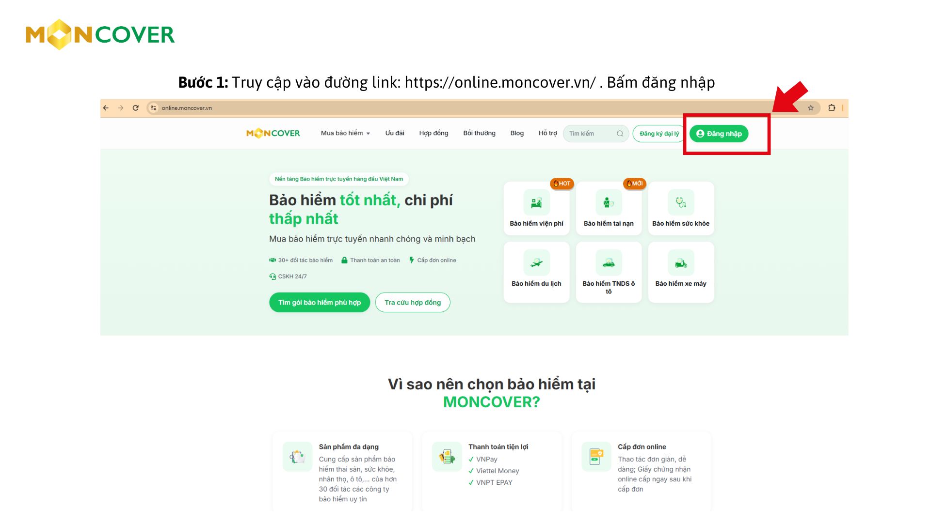 Hướng dẫn sử dụng trang tra cứu dành cho khách hàng Moncover