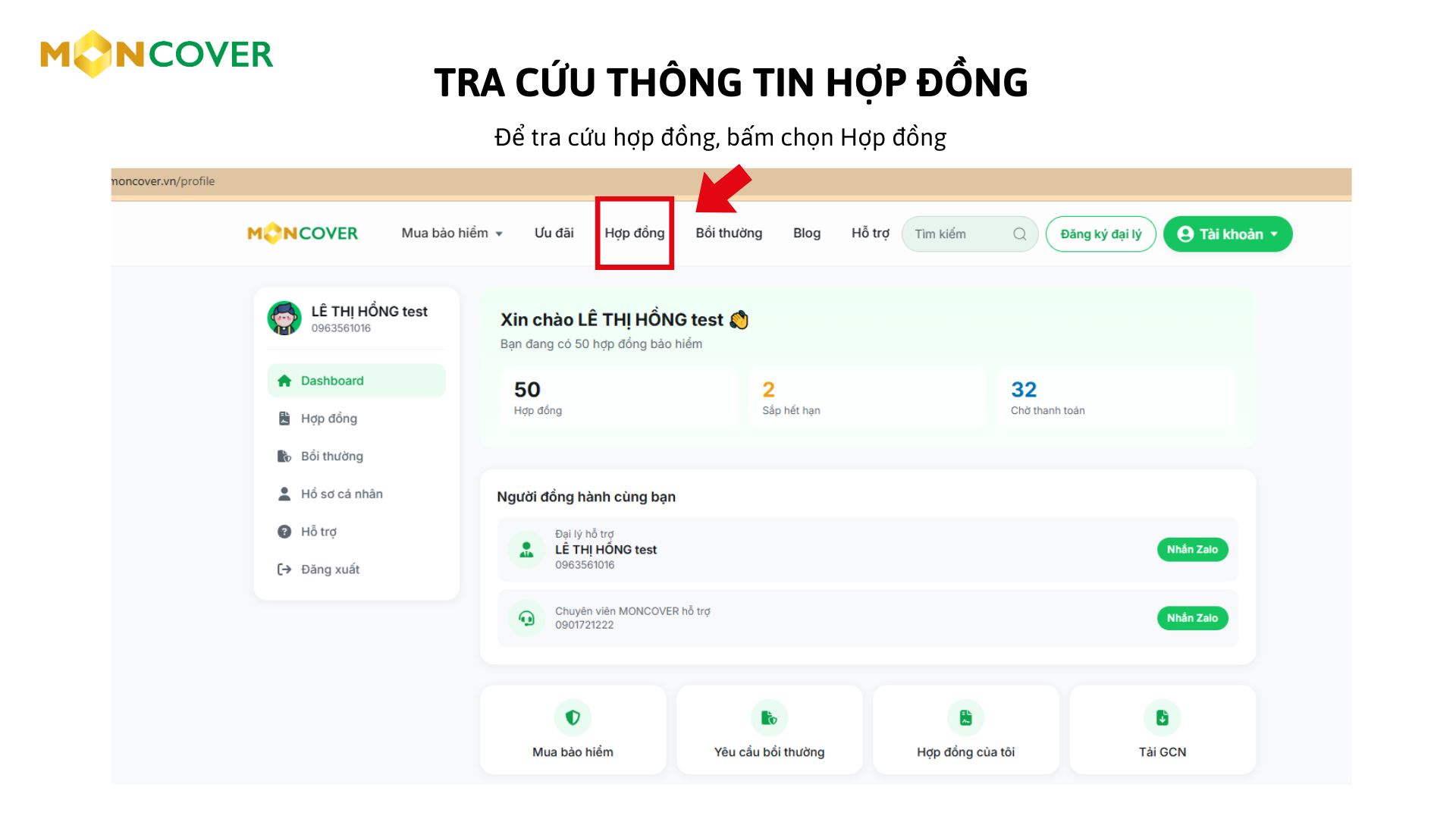 Hướng dẫn sử dụng trang tra cứu dành cho khách hàng Moncover